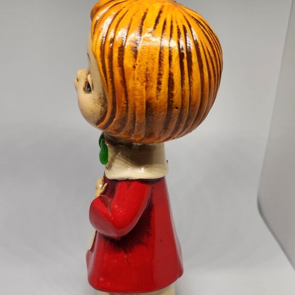 Vintage Christmas Chalk Ware Caroler Red Smock Made in Japan New in Box - Picture 3 of 8